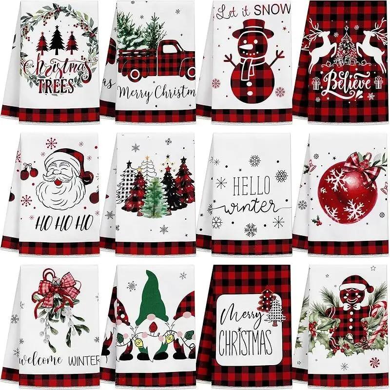 2PCS Christmas towel cloth, dish towel, cross-border microfiber Christmas printing, kitchen towel cloth, dish towel