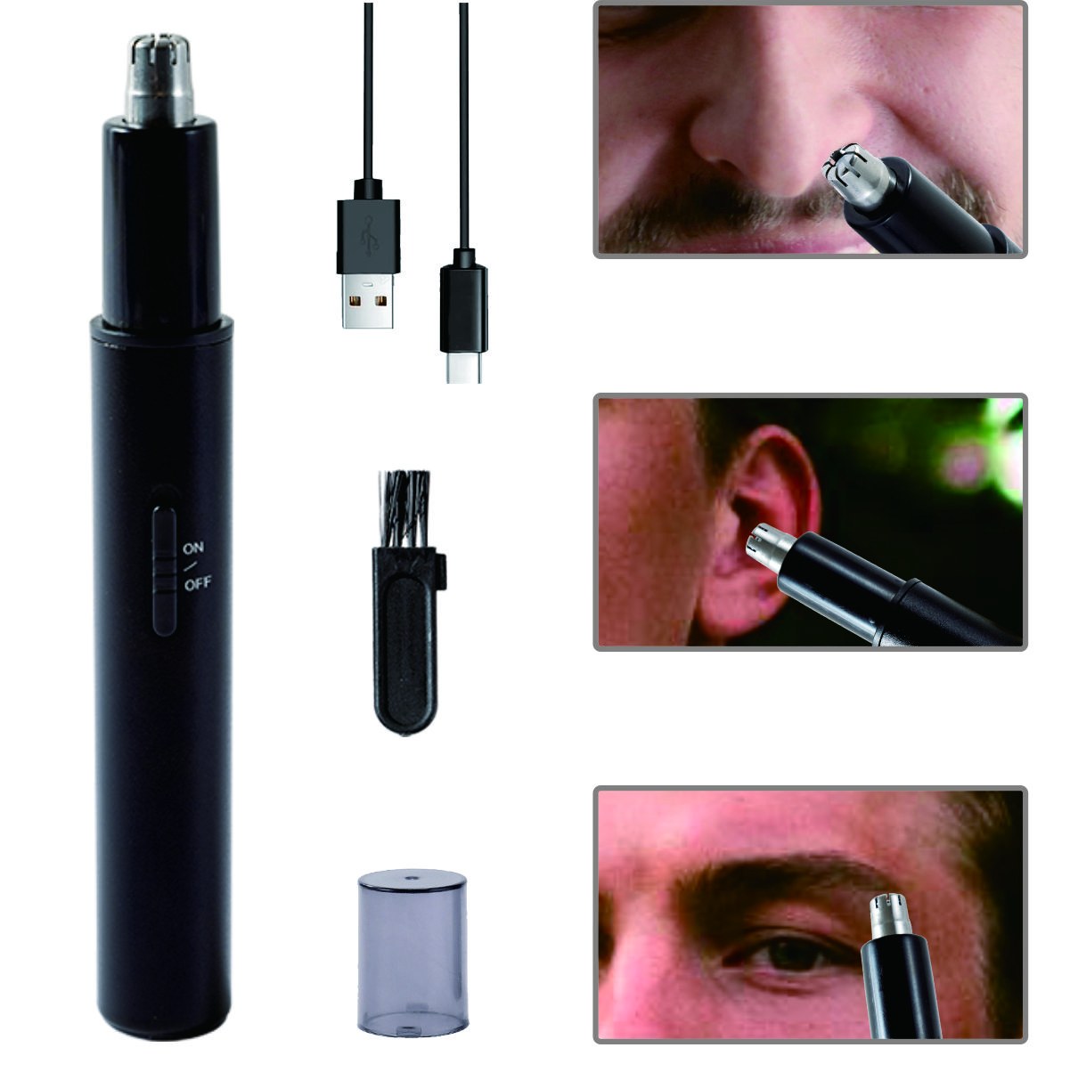 

Перезаряжаемый триммер-клипер для волос в ушах и носу, безболезненный триммер для бровей и волос на лице для мужчин и женщин, лезвия с двойной кромкой для легкой очистки, черный black чёрный