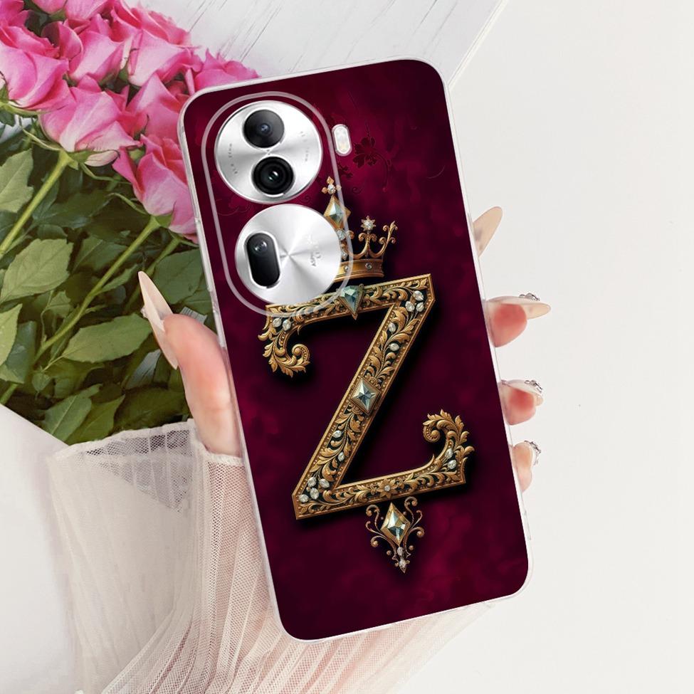 Clear For Oppo Reno 11Pro 5G CPH2607 Cover For Oppo Reno 11 Pro 5G Case Luxury Crown A-Z Letters 2D Flat Pattern Soft Phone Case