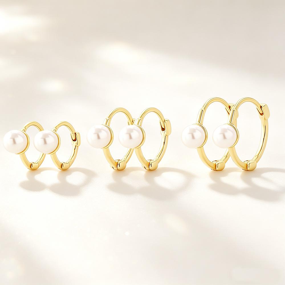 Factory 925 Sterling Silver Pearl Hoop Earring for Women Minimalist Versatile Daily Wear Stackable Earring Jewelry
