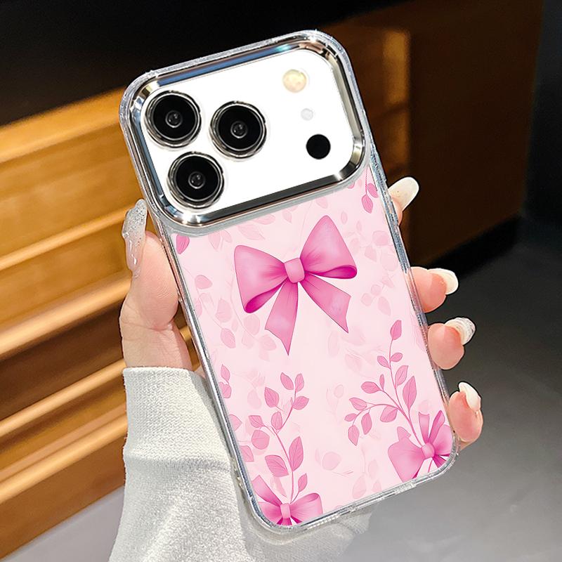 

Cute Cartoon Bowknots Print Case For iPhone 17 Pro Max iPhone 16 15 14 13 Pro Max 11 17e 16e Plating Lens Frame Clear Soft Silicone Back Cover iPhone 15 Pro Max