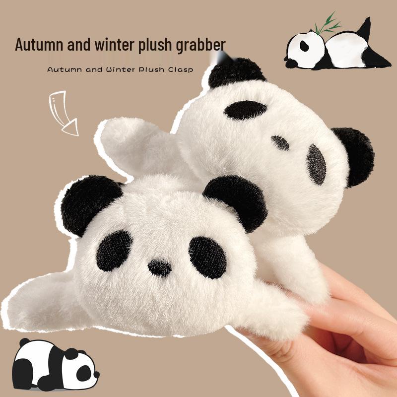 Cute Large Plush Panda Hair Clip for Women - Claw Clip Style for Autumn & Winter
