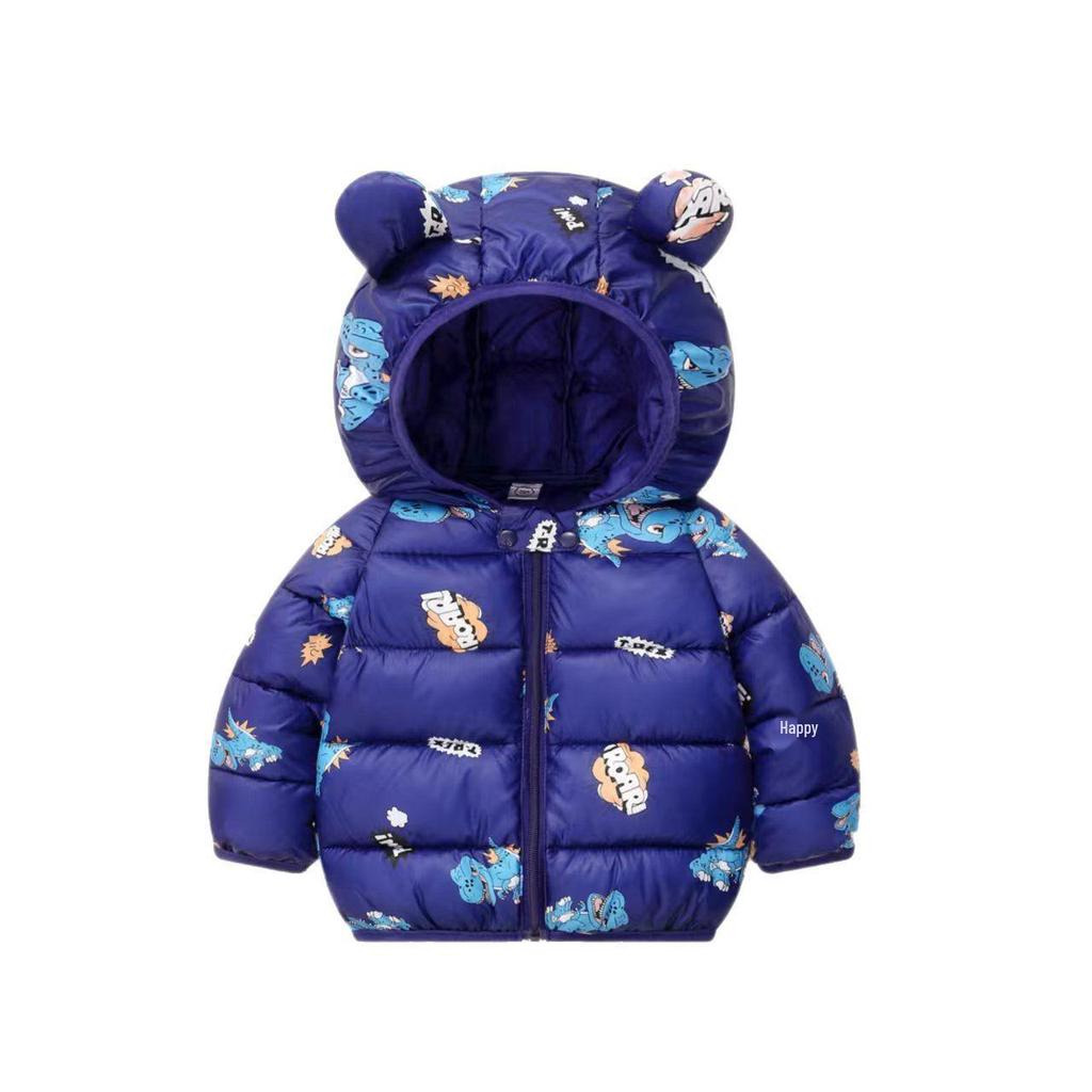 2025 Herbst/Winter Daunenjacke im Cartoon-Stil für Babys, mit Fleece gefüttert, kurze & dicke warme Baumwolljacke für Kleinkinder