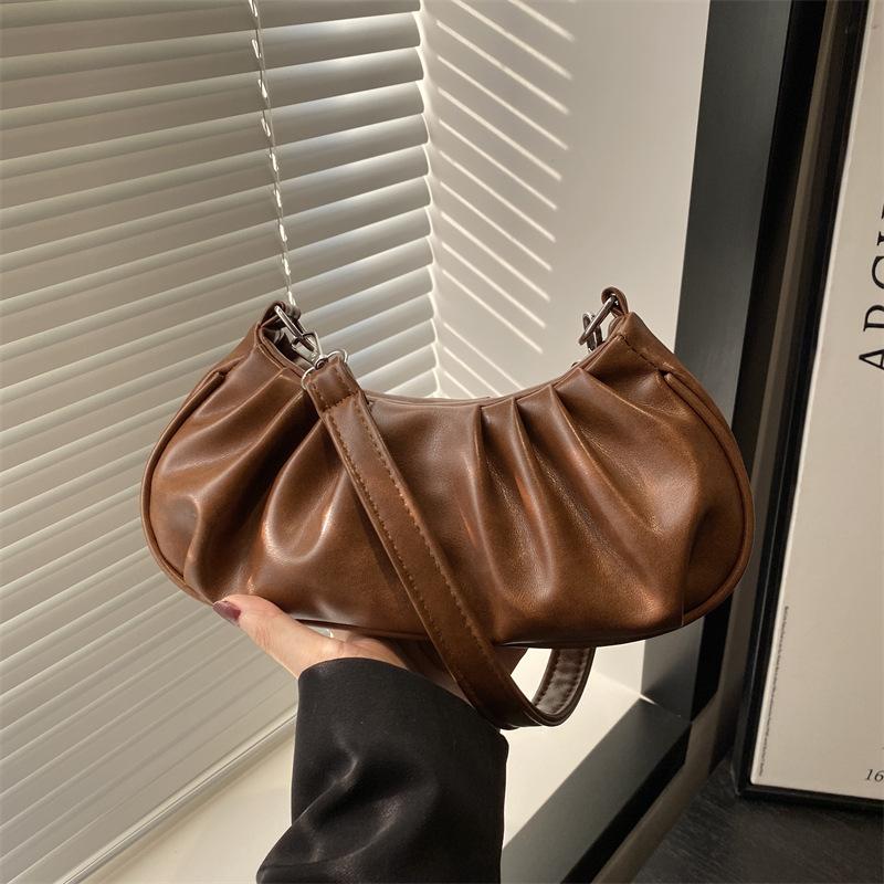 Niche 2025 Summer Soft Leather Underarm Bag Women's Cloud Folded Bag Baguette Shoulder Bag Premium Texture Korean Version Versatile