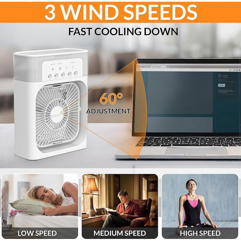 Portable Ice Fan Air Cooler with Water for Frost Block Fan, 3 in 1 Misting Mini Evaporative Cooling Fan with LED, Timer, 3 Wind Speeds, 3 Spray Modes