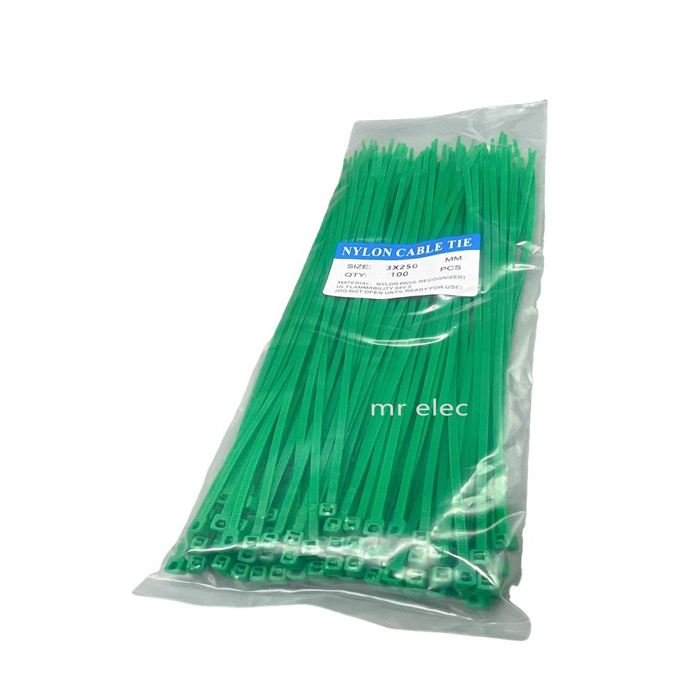 300pcs Nylon Cable Ties inculdes 3sizes 3*100 3*150 3*250 green Color National Standard Self-locking Plastic Wire Zip Tie