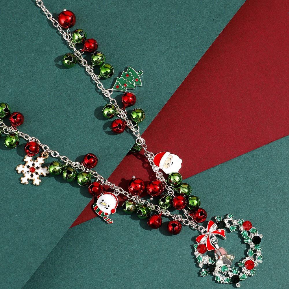Bow Pendant Red Green Bell Choker Necklace Santa Claus Xmas Bead Clavicle Chain Women