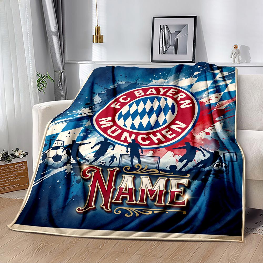 Bayern Munich Soccer Poster Customize Text Blanket Cozy Personalized Blanket Comfortable Suitable for Home Decor Sofa Chair Picnics