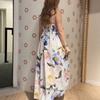 Damen Elegantes Urlaubsstil Blumenmuster Schnürung Ärmellos Langes Kleid