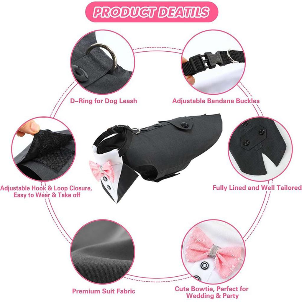 Hållbar Hunddräkt Elegant Hundkläder Justerbar Hundfrack Fluga Skjorta Outfit för Speciella Tillfällen