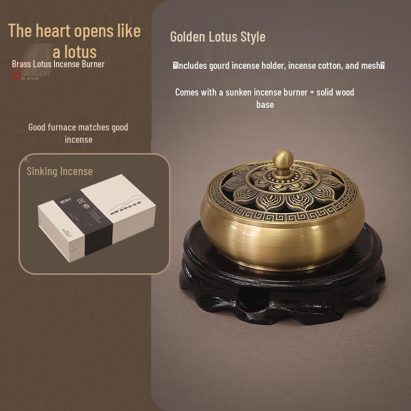 Pure Copper Incense Burner: Indoor Household Use for Agarwood & Sandalwood Fumigation, Includes Tray and Incense Seal.