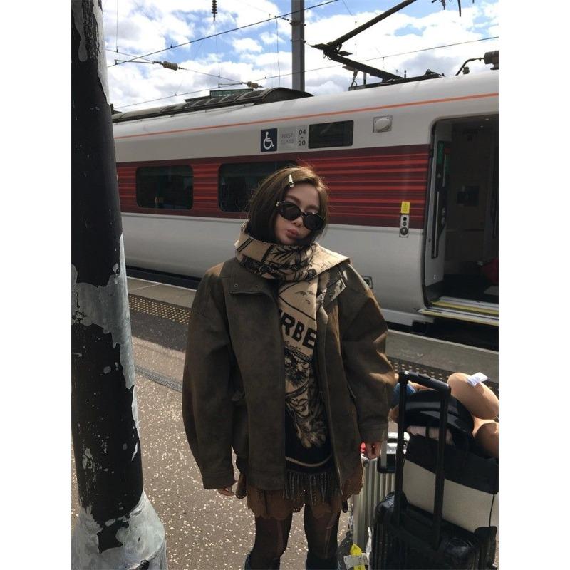 Autumn Casual Short Women Faux Suede Leather Jacket Vintage Biker Coat Loose Fit Retro Style