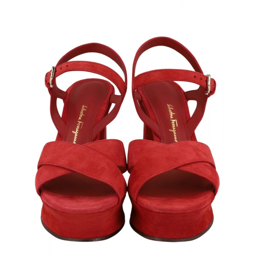 Salvatore Ferragamo Suede Platform Sandals Red Sonya