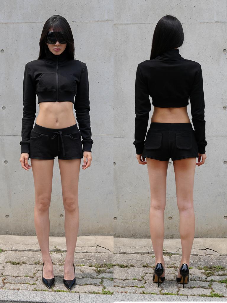 Deoineoseu Reißverschluss Mini-Shorts (Schwarz)