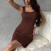 European and American Spring and Summer Temperament Solid Color Round Neck Sleeveless Wavy Rolled Edge Slim Fit Dress