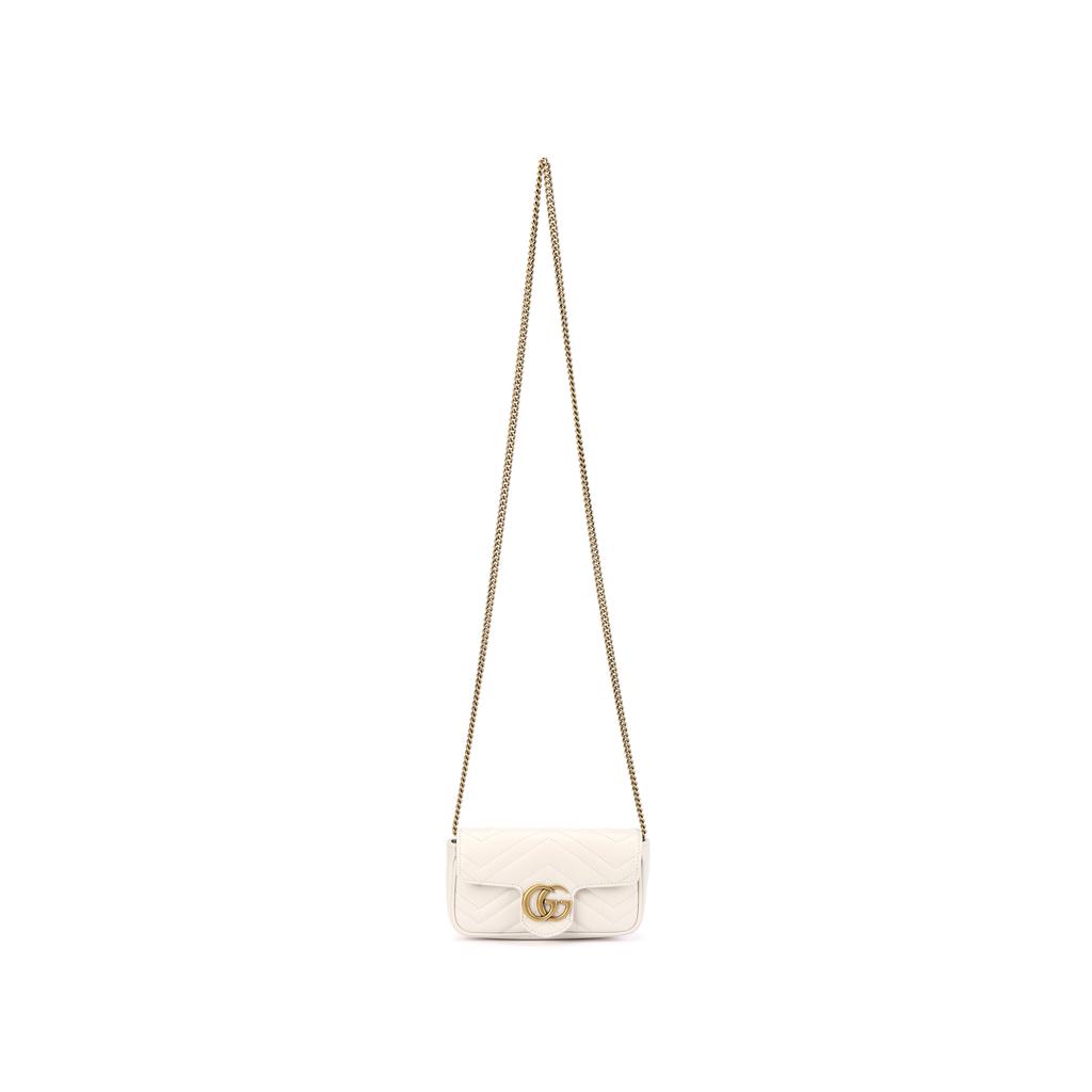 Gucci GG Marmont Gold Logo Used Gestepptes Leder Mini Crossbody Tasche Damen Taschen Weiß 476433-DSVRT-9022