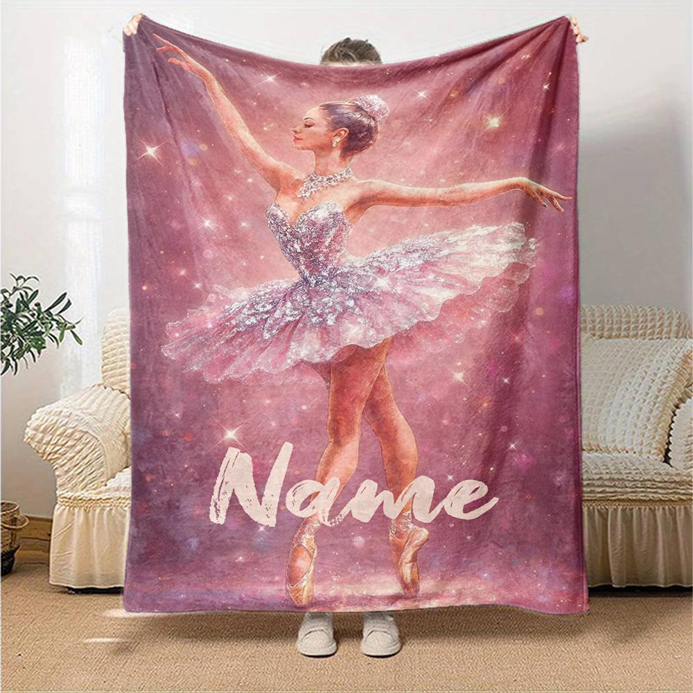 Custom Name Ballet Theme Printed Blanket - Perfect for Couch, Bed, Travel & Outdoor Use | Machine Washable, Cozy & Durable.