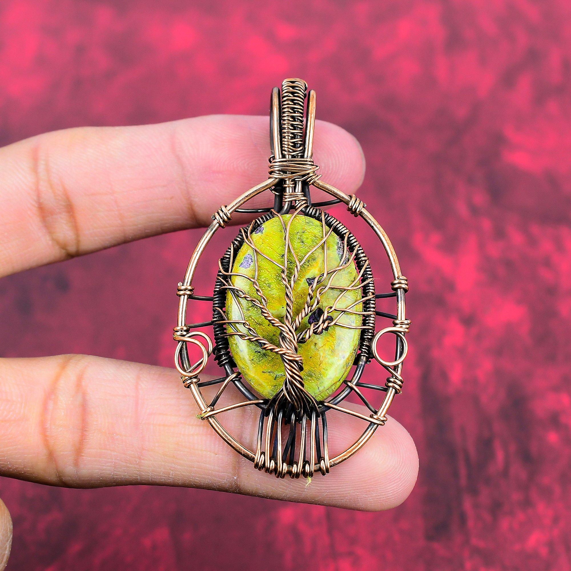 Tree Of Life Stichtite Pendant Copper Wire Wrapped Gemstone Pendant Handmade Copper Jewelry Elegant Pendant Wire Wrap Jewelry Gifts For Her