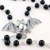Gothic Punk Cool Rosary Beaded Necklace Ankh Cross Black Beads Bat Necklace