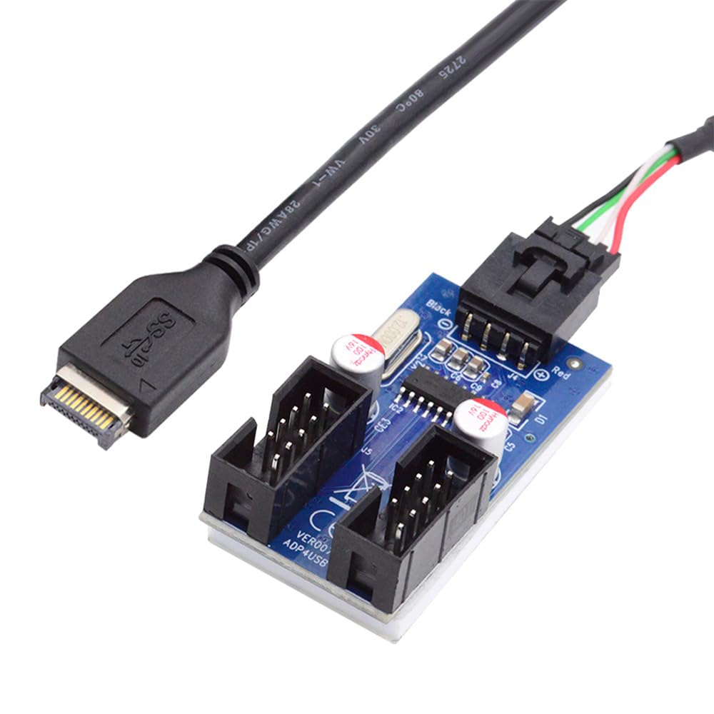 Cablecc USB Type E Front Panel Header Male Host to USB Motherboard with Latch 1 to 2 Hub Device Cable 3.1 2.0 4-Pin 9-Pin
