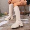 High Stretch Boots Fashion Round Toe Zipper Platform Anti-Slip Wear-Resistant Block Heel Skinny Boots