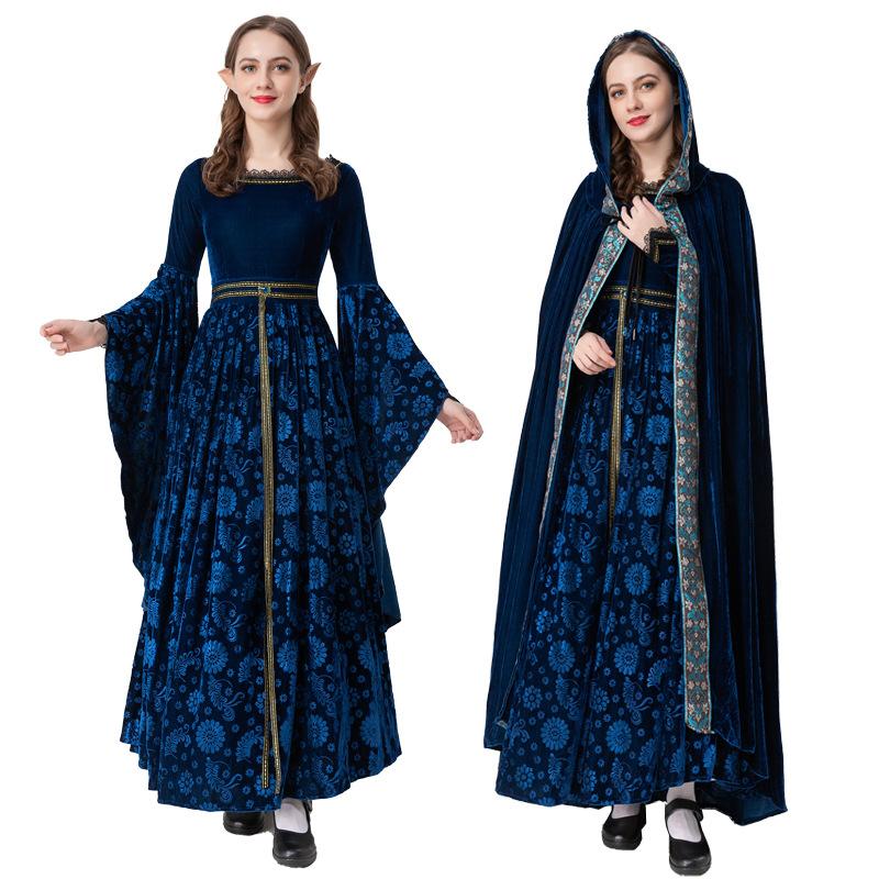 Medieval Renaissance Witch Costume Dress for Women Halloween Gothic Court Dress S-XL