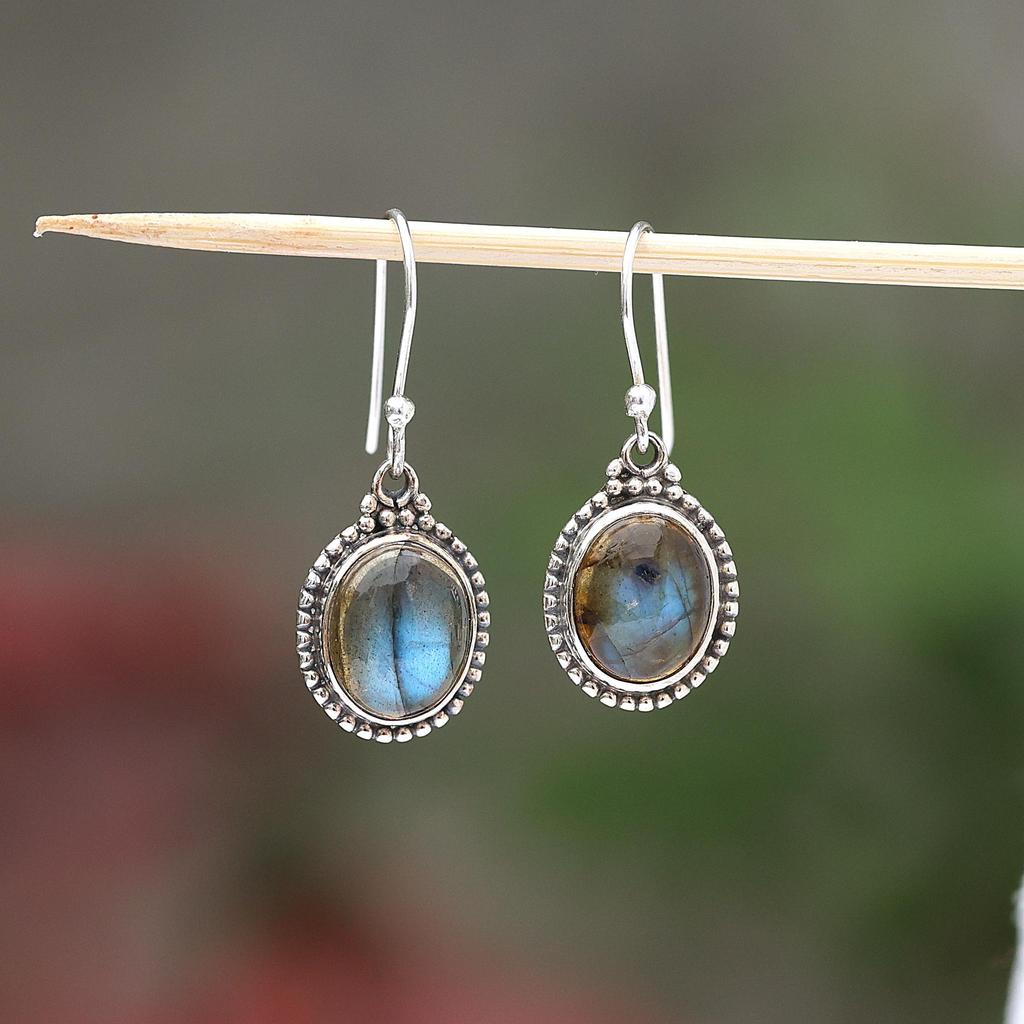 Natürlicher Labradorit Edelstein Ohrring 925 Sterlingsilber Handgefertigter Schmuck Hängeohrring