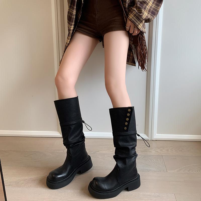 Wasteland Wind Wrinkled Muffin Thick-soled Piling Boots New Spice Girl Street Versatile Commuter Fashion Boots Women