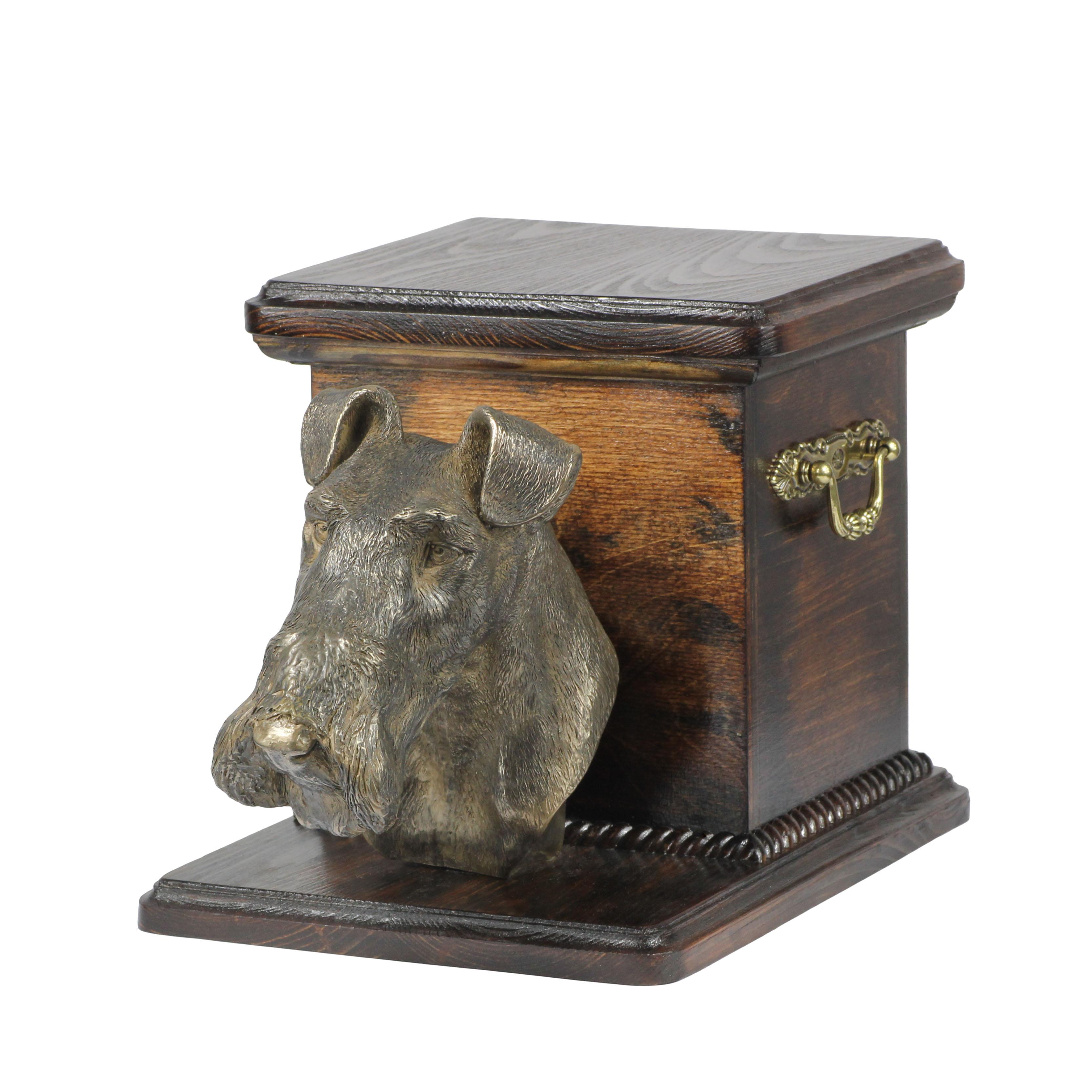 

Fox Terrier Wire - urn for dog ashes with a statuette, elegant urn for a dog, unique urn with a bust of a dog by Art-Dog brand коричневий
