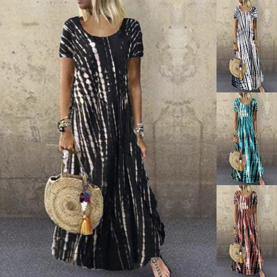 Dames Plus Size Print Dagelijks Casual Vintage Boheemse Maxi-jurk met korte mouwen