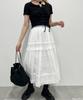 WEGO PHILLY Short Sleeve Compact Size Black T-Shirt, Lace-Up Top, Girly, Casual, Spring/Summer Clothes, Women's, F,