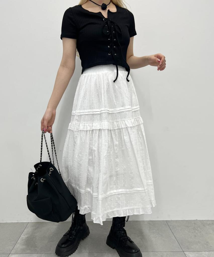 WEGO PHILLY Short Sleeve Compact Size Black T-Shirt, Lace-Up Top, Girly, Casual, Spring/Summer Clothes, Women's, F,