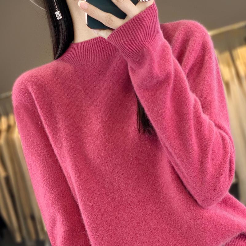 Autumn Winter Seamless Short Semi High Neck Loose Base Pullovers Knitted Women's Clothing Sweater for First-line Ready Sweaters