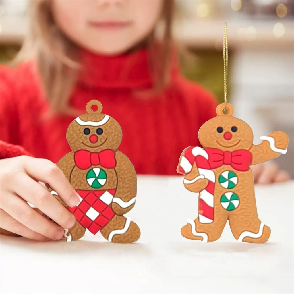 12pcs  Ornaments For Christmas Tree, Assorted Plastic Gingerbread Figurines Ornaments, Christmas Tree Hanging Decorations, 3 Inch Tall2D