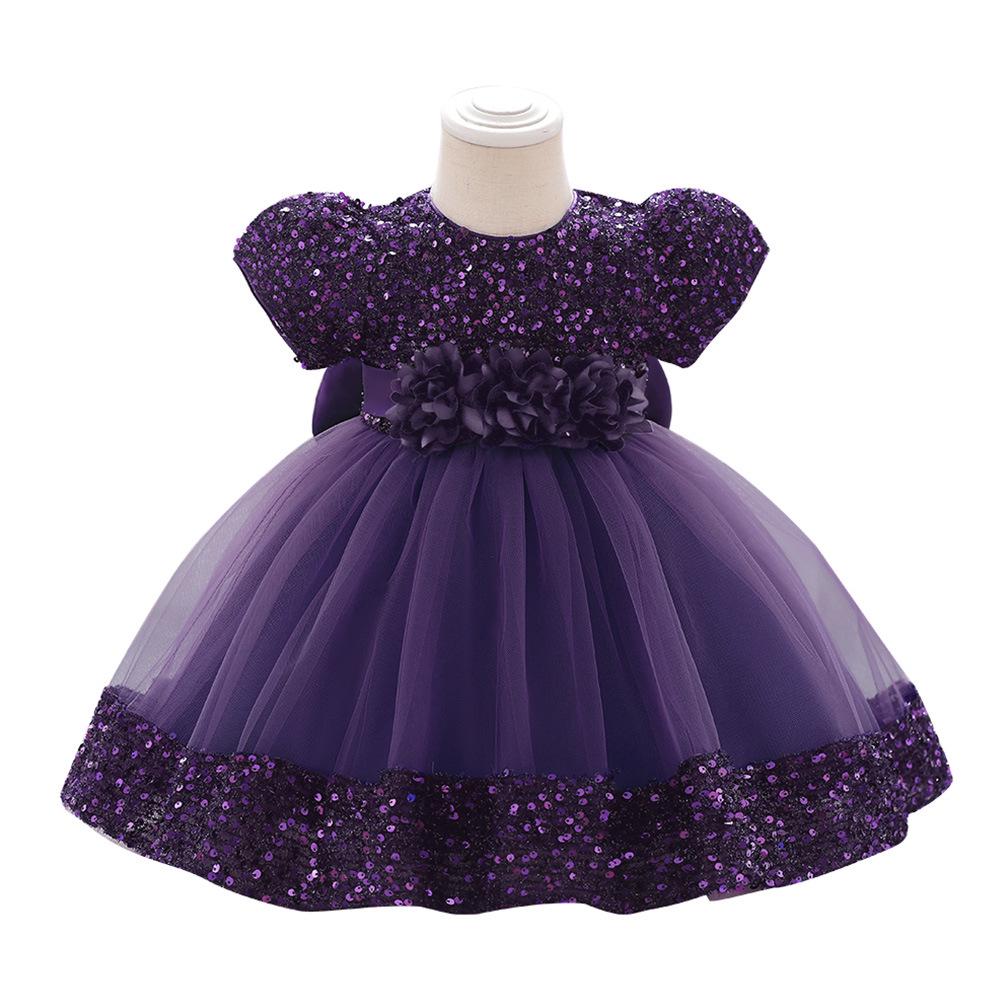 Mädchen Kurzarm Pailletten Puffrock Prinzessinnenkleid - Kinder Festkleidung