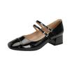 2025 Summer New French Square Head Mary Jane Sheepskin~ Thick Heel with Skirt Temperament Silver High Heel Single Shoes
