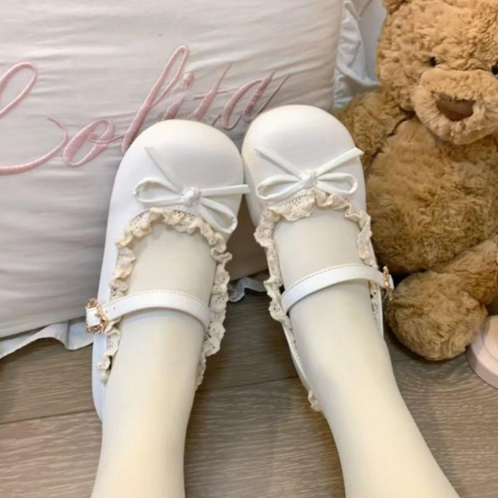 

2025 Summer Cute Flower Bud Bowknot Women s Mary Jane Flats Round Toe Casual Versatile Girly Footwear 35 брудно-білий