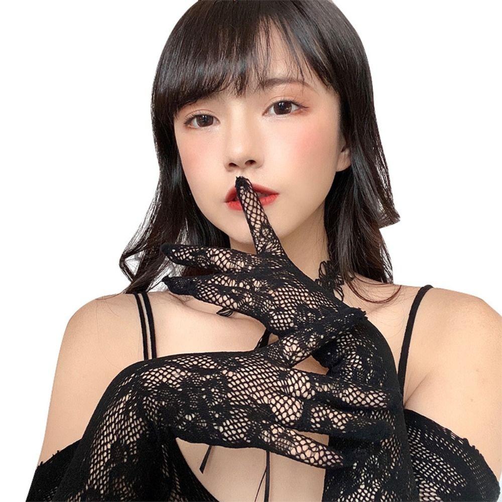 Fishnet Lace Flower Gloves Thin Mesh Hollow Gloves Elegant Summer Mittens  Riding