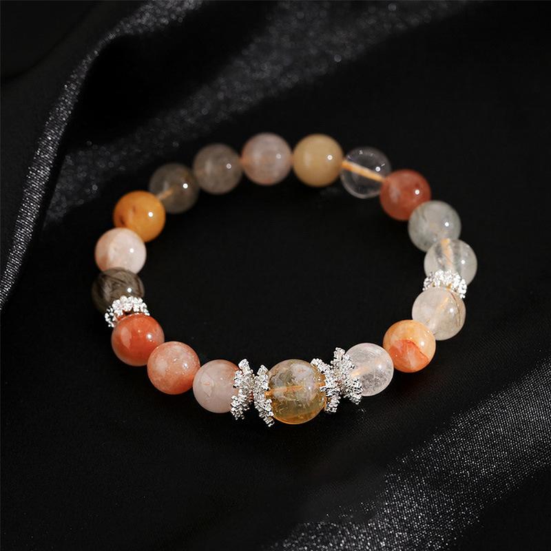Natural stone red glue flower color hair crystal beaded bracelet light luxury high-end exquisite bracelet simple niche versatile jewelry