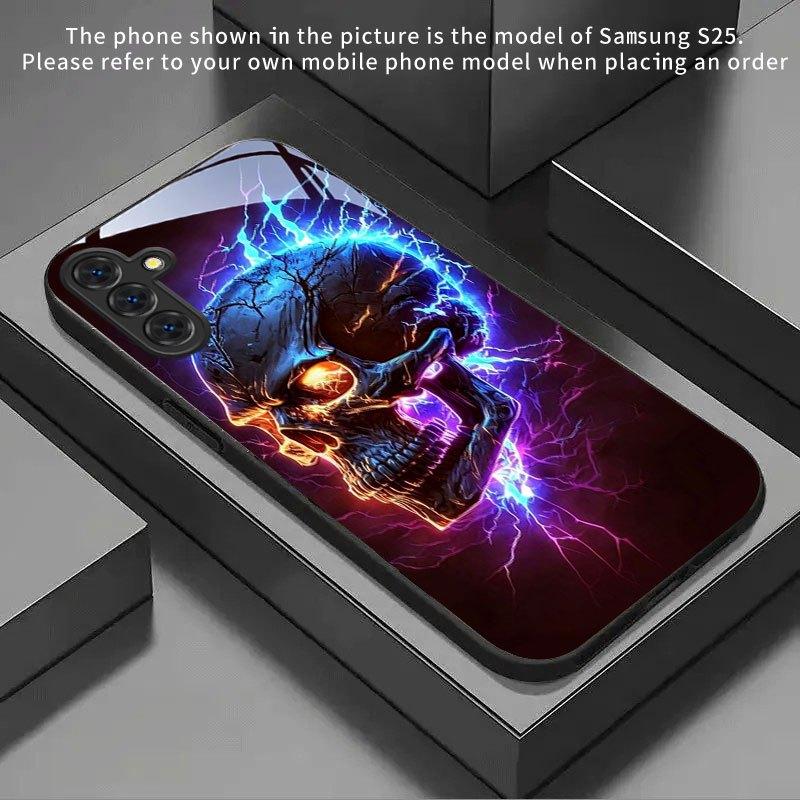 Electric Skull Pattern Tempered Glass Phone Case Suitable for Samsung Galaxy S26 S25 S24 S22 S21 S20 FE/Ultra/Plus5G Anti Drop