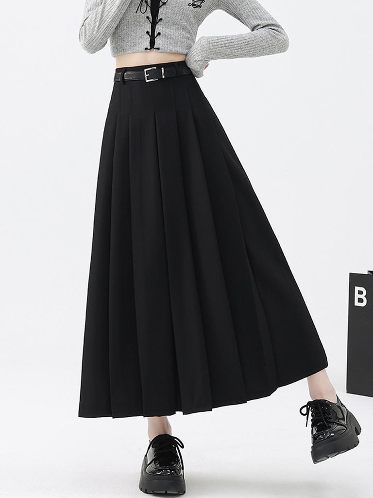 Women’s Pleated Skirt Preppy Style High Waist A Line Mid-length Skirts Vintage Casual Y2k Clothing Autumn
