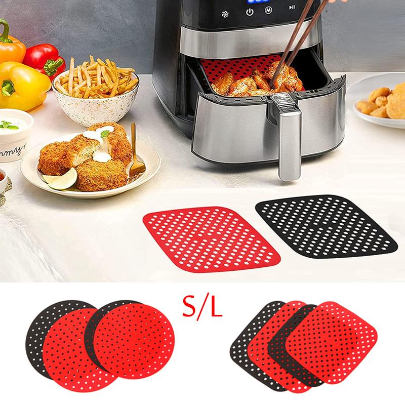 1pc Reusable Non-slip Silicone Air Fryer Mat Square Round Liners Air Fryer Basket Protector Pot Mat Kitchen Accessories Gadgets