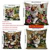 Blumiger Katzen-Aufdruck Quadratische Kissenbezüge Muster Kissenbezug Geeignet für Sofa Schlafzimmer Auto Kissenbezug