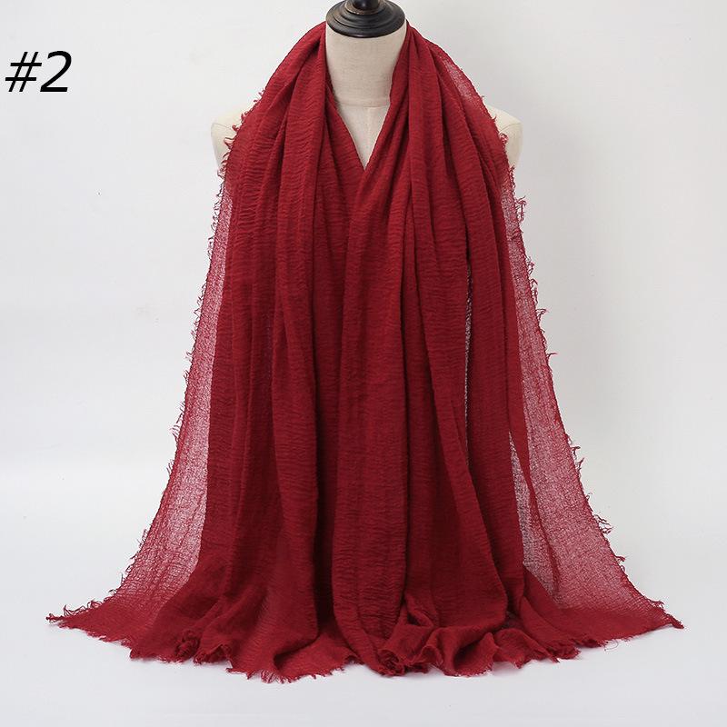 Solid Color Wrinkled Cotton-Linen Feel Women's Headscarf with Fur Edge