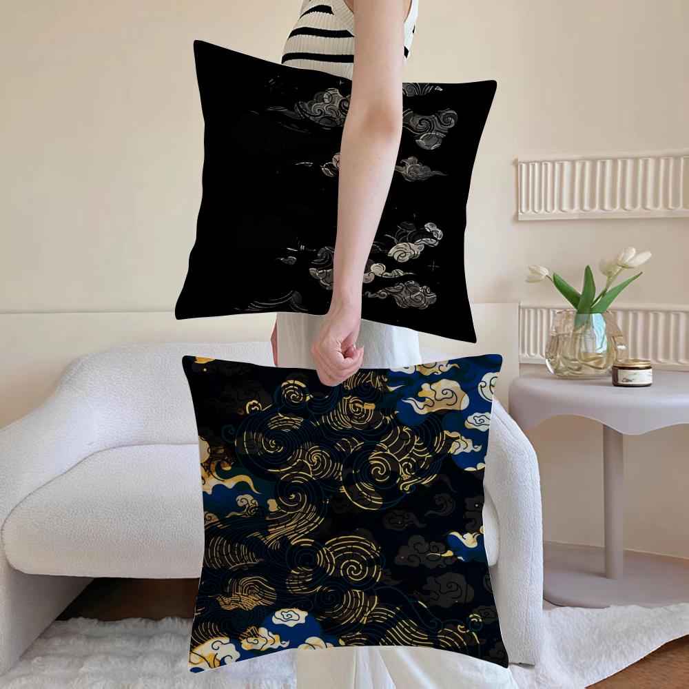 Chinese Cloud Pattern Cushion Cover Anti-dustmite Pillowcase Invisible Zipper Silky Short Plush Sofa Cushion Cover