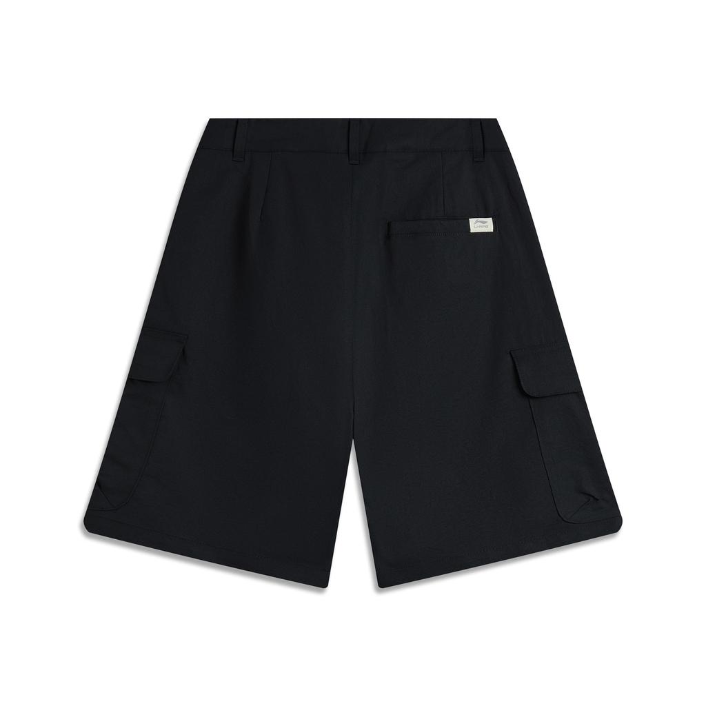 Li Ning Sports Fashion Series Solid Color Mid Waist Breathable Versatile Five Point Casual Shorts Men Shorts Black AKSU777-2