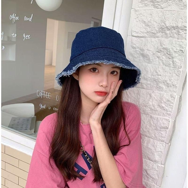 New Korean Version of The Spring and Autumn Wash Denim Used Fisherman Hat for Women's Retro Breasted Casual Barbed Basin Hat