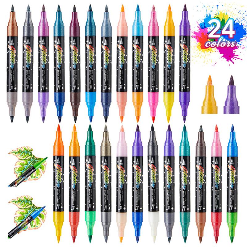 Glitzer-Pinselstifte mit zwei Spitzen Lebendige Farben Glitzer-Kunstmarker zum Kritzeln Kartenbasteln DIY-Bastelarbeiten für Erwachsene Kunstbedarf