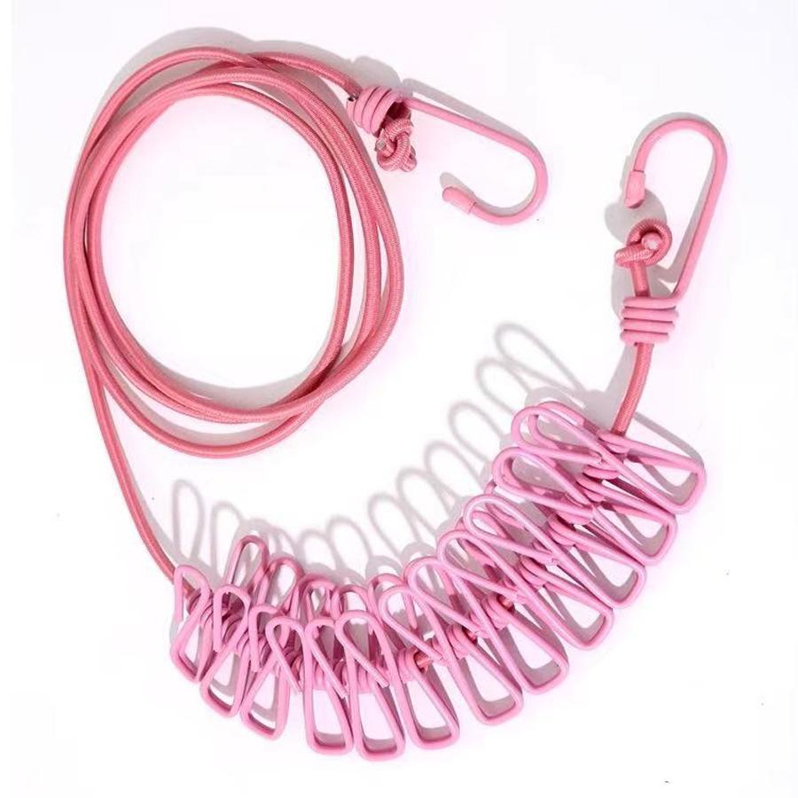 Corde à linge portable avec 12 pinces à linge, Corde à linge de voyage extensible rétractable élastique pour blanchisserie dans le jardin
