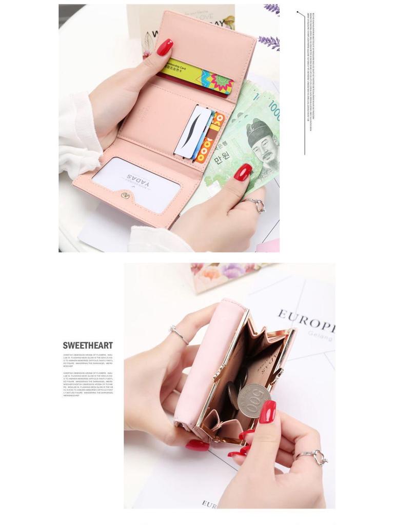 Sweet Wallet: Women's Korean Style Tri-fold Fashion Wallet, Multi-functional Card Holder & Dual-use Coin Purse